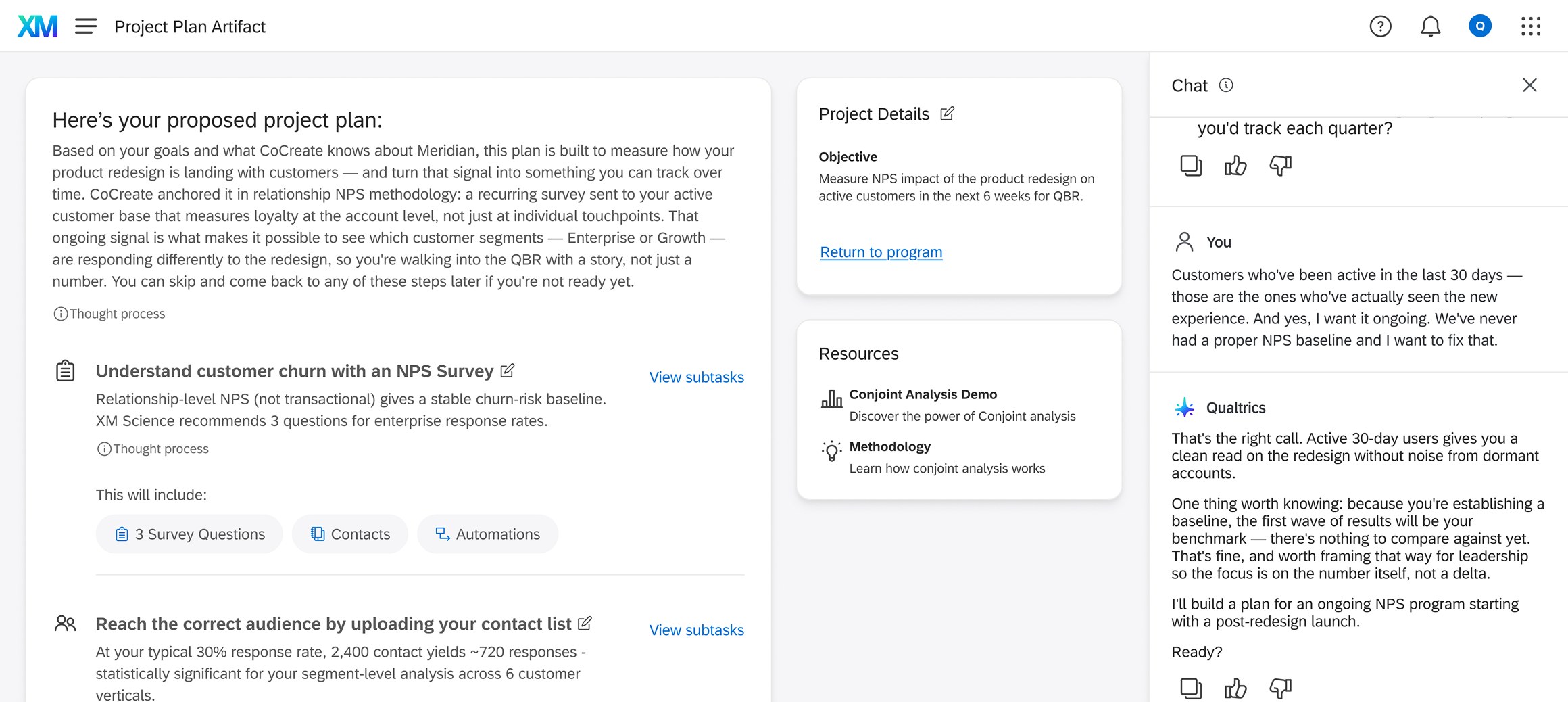 CoCreate project plan artifact interface