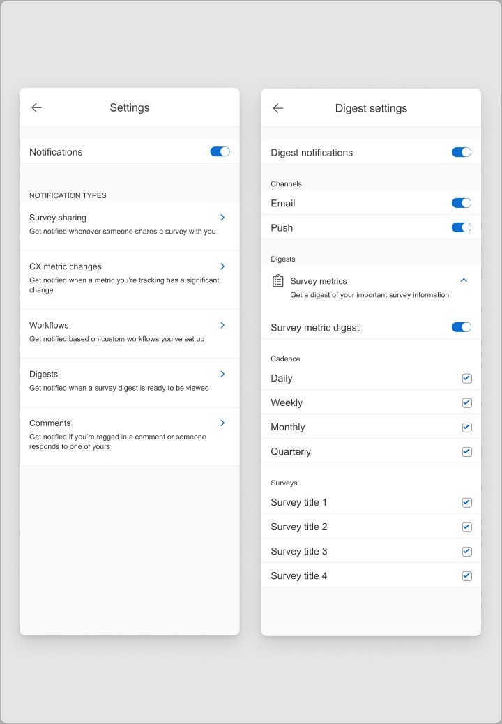 Notification settings screen with category toggles